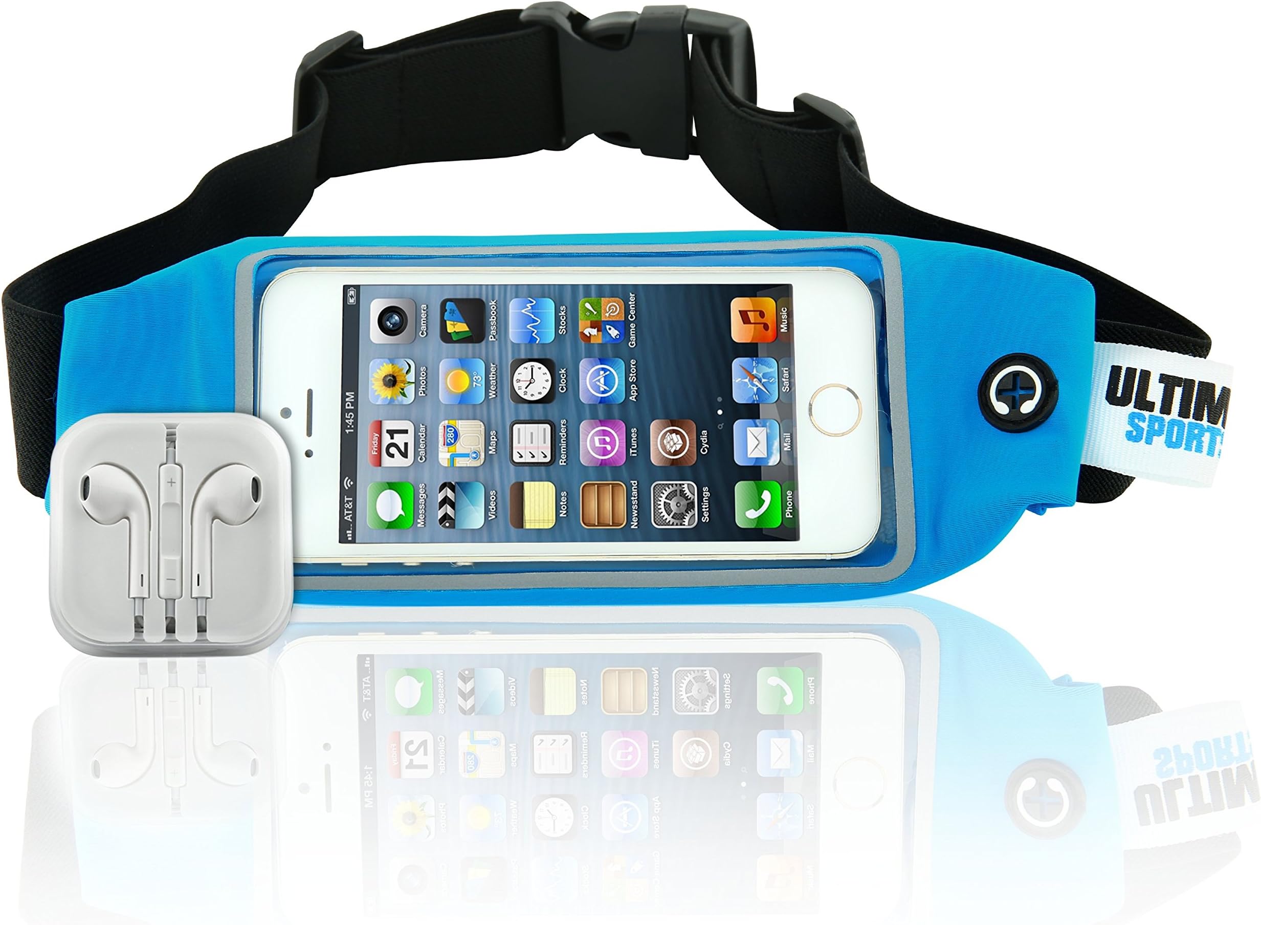 Ultimate Sports Pro Running Belt Waist Pack with Free Earbuds - Blue 4.7 Inches
