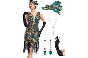 MTITE 1920s Flapper Dresses for Women, Great Gatsby Dresses Roaring 20s, Fringed Sequin Costume with Accessories Set