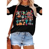 BANGELY Day of the Dead Shirt for Women Día De Los Muertos Sugar Skull Tee | Womens Dia De Los Muertos Shirt Day of The Dead Shirts Sugar Skull Graphic Tee Mexican Skeleton Floral Short Sleeve Tops