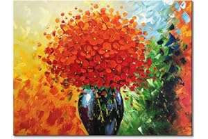 Winpeak Art Hand Painted Modern Textured Red Flower Oil Painting on Canvas Abstract Floral Artwork