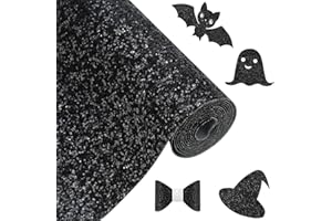 Greatdiy Black Chunky Glitter Fabric Roll 12 x 52 inch Shiny Solid Color Halloween Faux Leather for Making Bows Earrings Crafts (16013#1)