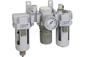 PneumaticPlus SAU300A-N03G - Dual Air System 3/8" NPT - Compressed Air Filter, Pressure Regulator & Lubricator w/Additional Free Air Port 1/4" NPT - Manual Drain, Poly Bowl