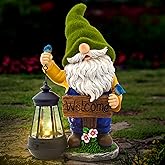 Olekki Christmas Garden Gnomes Outdoor - Flocked Gnome Statue Holding Lantern with Solar LED Lights | Gnomes Garden Decorations for Patio, Yard, Lawn Ornaments - Gnome Gifts