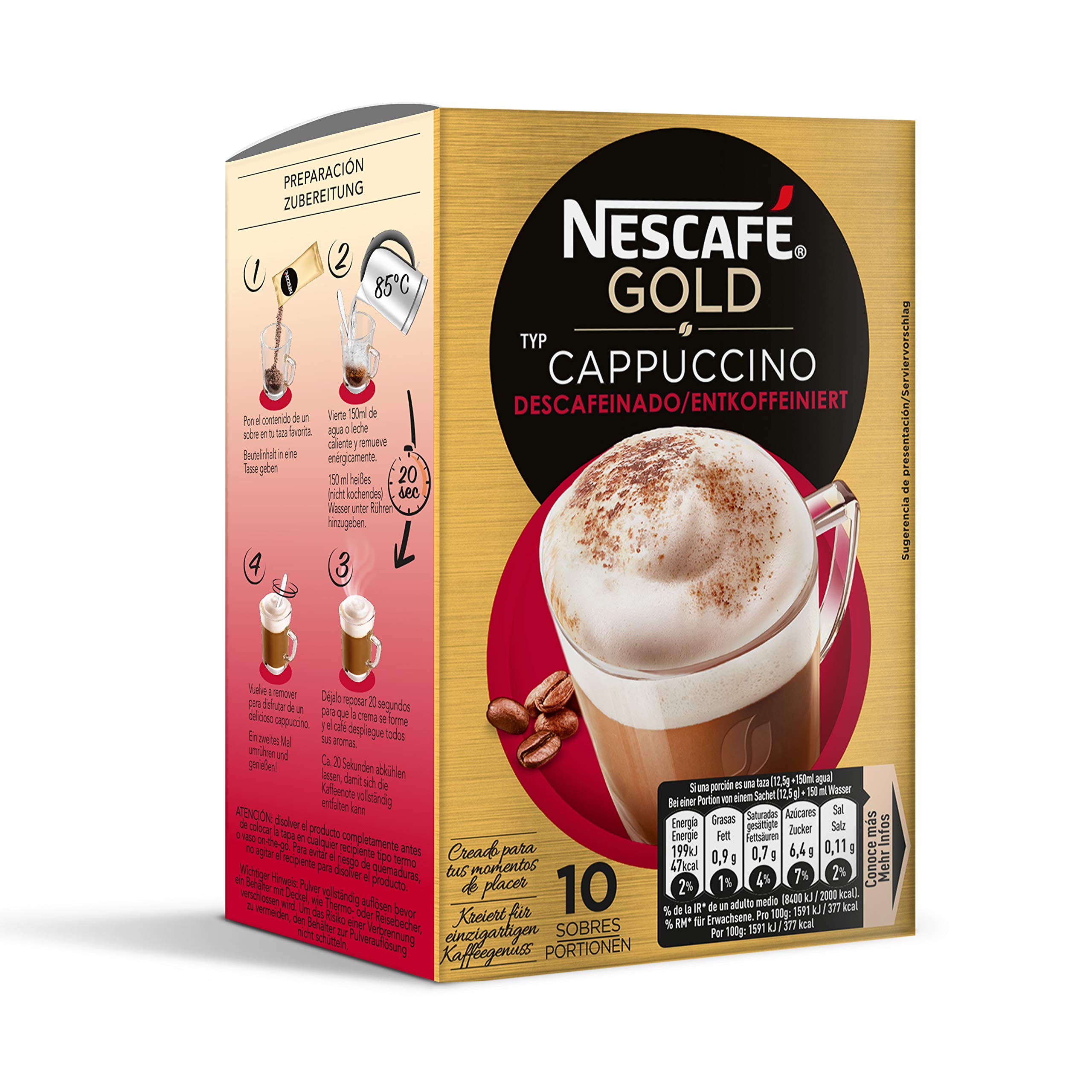 Nescafe Cappuccino Decaffeinated Extra Foam Coffee Pack 10x12 5 Grams ...
