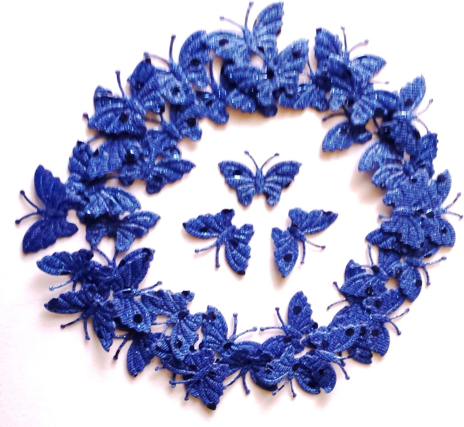 100pcs Fabric Glittery Butterflies for D I Y Card Crafting & Sewing (Royal Blue)