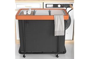 3 Section Laundry Hamper with Lid, 230L High Capacity Laundry Basket Sorter Cart with 4 Wheels, Leather Patchwork Handle for 