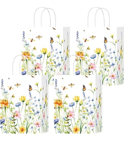 Naozinebi 24Pcs Wildflower Gift Bags - Floral Party Favor Bags With Handles