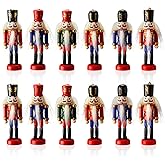 Aoriher 12 Pcs Christmas Nutcracker Ornament Small Wooden Soldier Hanging Decorations Nutcracker Figure Ornament for Christmas Figure Decoration