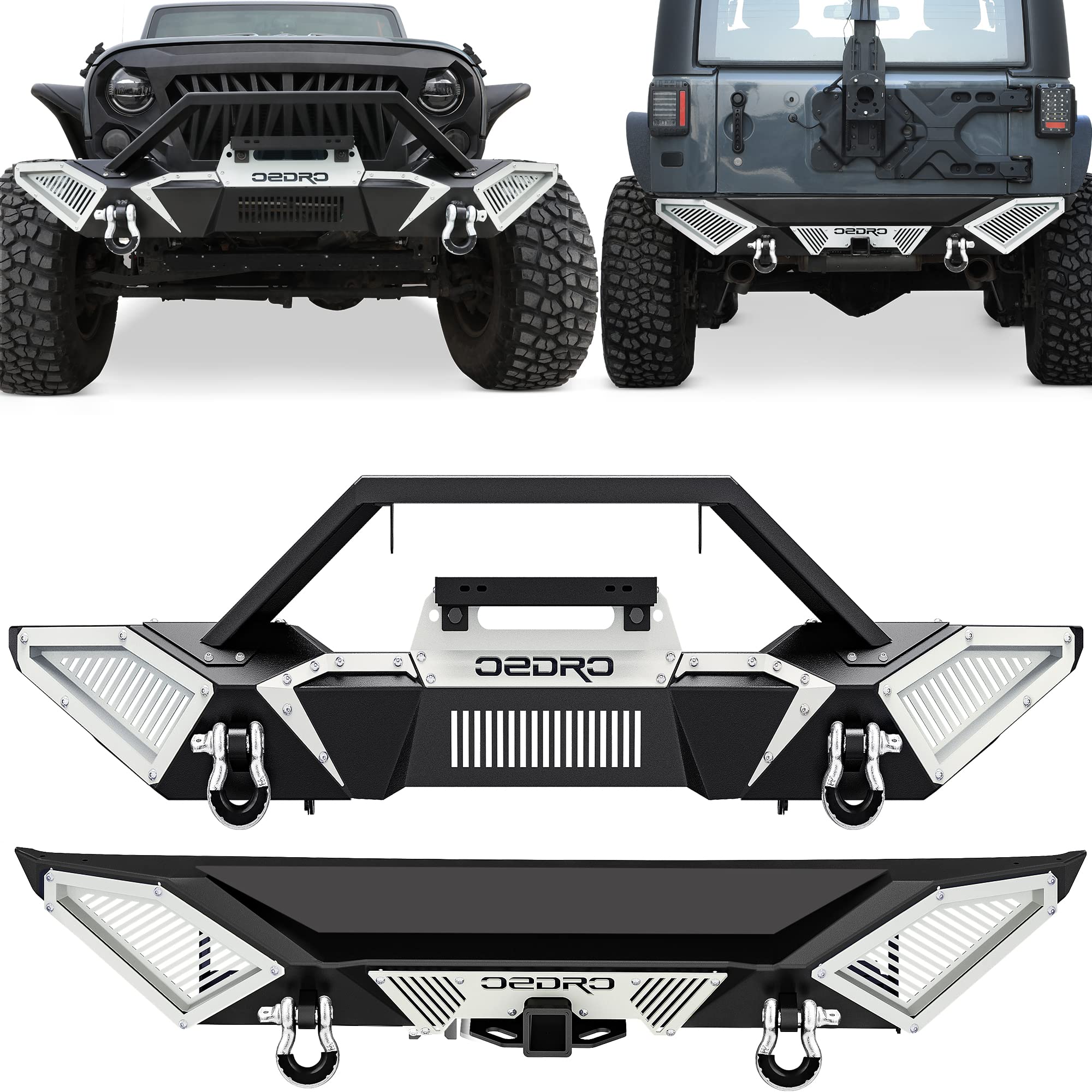 OEDRO Front and Rear Bumper Fit 2007-2018 Jeep Wrangler JK & Unlimited ...