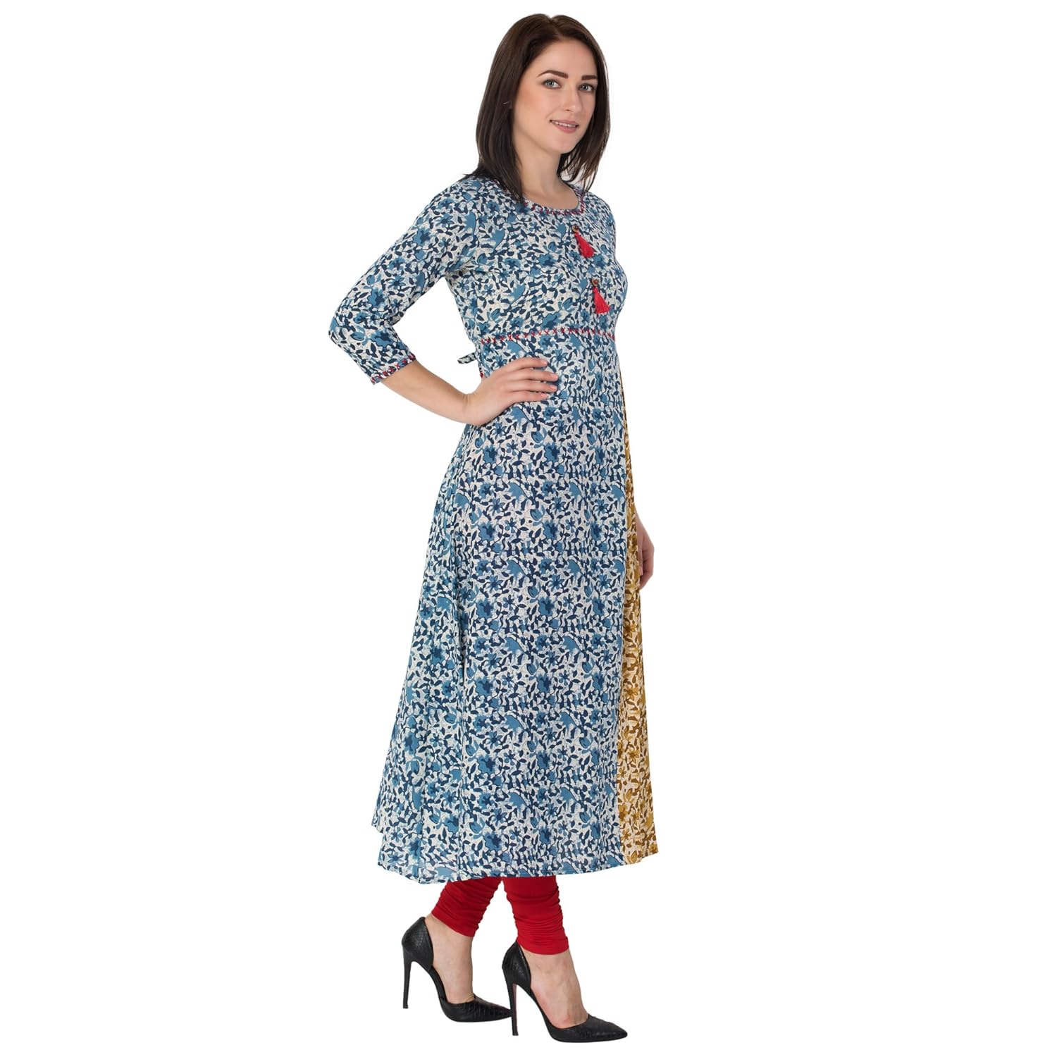gulmohar jaipur women's cotton jaipur round neck a-line kurti