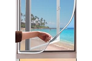 UtauHom Magnetic Window Screen, Adjustable DIY 47x51in Window Screen Replacement, White Frame Gray Fiberglass Mesh, No Drilling Easy Cut-to-Fit for Sliding/Swing/Top-Hung, Fits Wood/Iron/PVC Frames