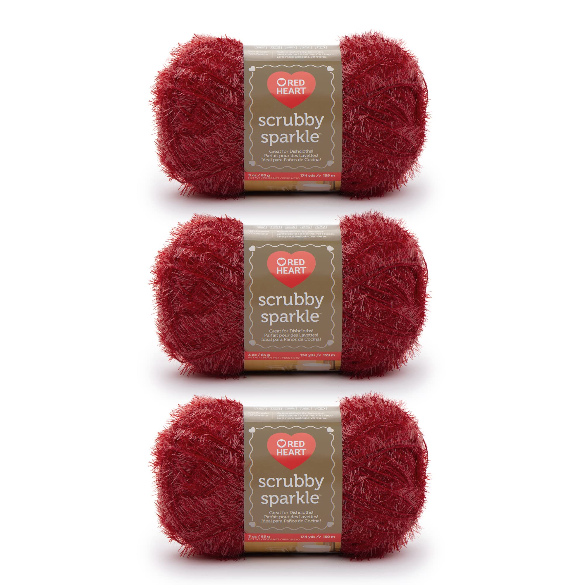Photo 1 of ***Only 2***
Red Heart Scrubby Sparkle Strawberry Yarn - 3 Pack of 85g/3oz - Polyester - 4 Medium (Worsted) - 174 Yards - Knitting/Crochet