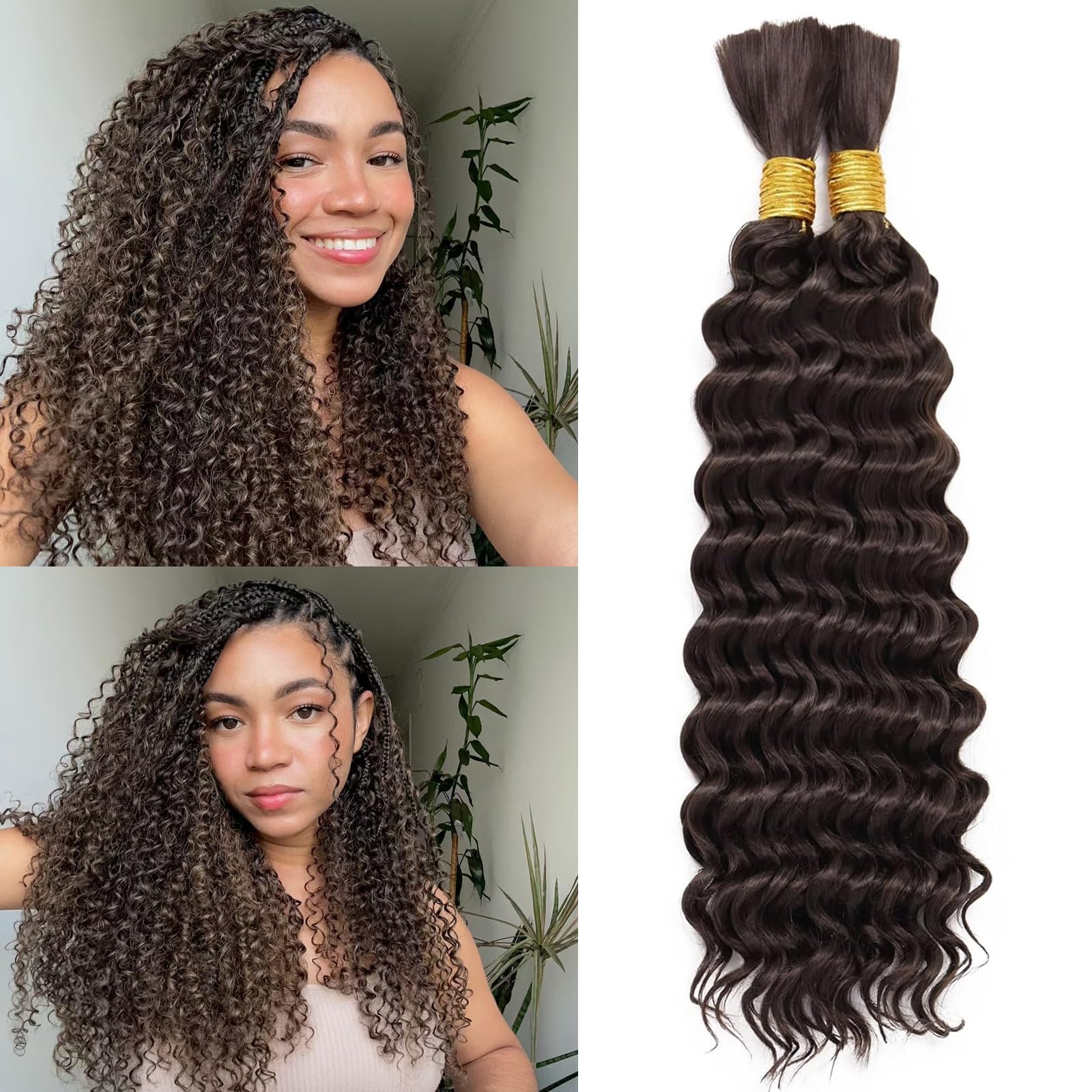 LPARMJIT Deep Wave Bulk hair for Braiding 18 inch 2 Bundles/Pack No Weft for Braiding Wavy Synthetic Braiding Hair Extensions for Boho Braids (4#, 18inch(1pack)) โ image 1