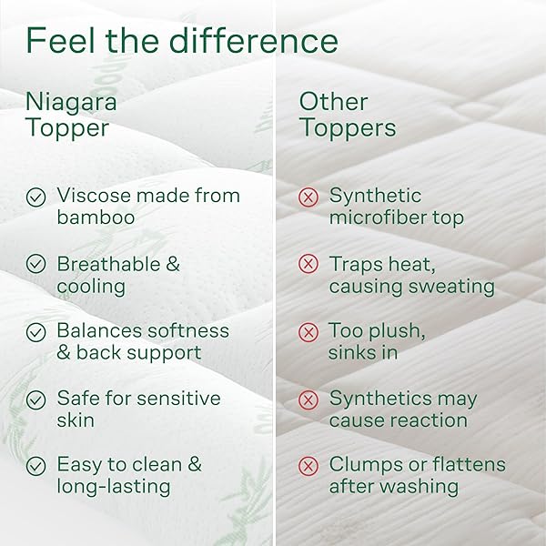 NIAGARA SLEEP SOLUTION ULTRA SOFT TWIN SIZE MATTRESS TOPPER – RAYON DERIVED FROM BAMBOO PILLOW TOP MATTRESS PAD FOR BACK PAIN RELIEF – NATURALLY COOLING FOR HOT SLEEPERS, GREEN