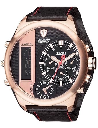 DETOMASO Mens DT2052-C Palermo XXL Triple-Time Chronograph Trend Schwarz/Schwarz Analog-Digital Display Japanese Quartz Black Watch