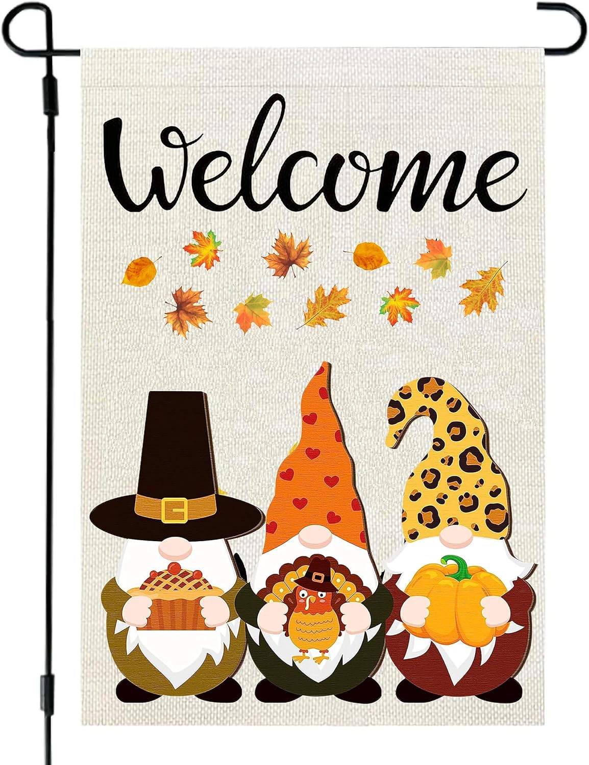 Flags - Thanksgiving Welcome Gnome Garden Flag12x18 Inch Double Sided Outside, Fall Leaves Pumpkin Autumn Rustic Farmhouse Yard Outdoor Decoration