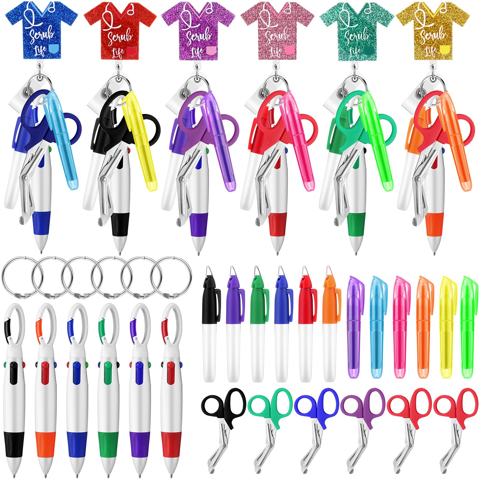 Photo 1 of Yinkin 36 Pcs Nurse Pen Set for Badge Holder Nurse Badge Reel Accessories Permanent Marks Highlighter 4 in 1 Retractable Shuttle Pens Mini Scissors for Work Doctor Week Gift(Scrub Life Style)