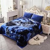 JML Korean Style Fleece Blanket King Size, 87" x94", 10.5 Pounds, Plush Raschel Fleece Blanket Heavy for Fall Winter, 2 Ply, A&B Animal Printed, Silky Soft, Thick, Warm, Wolves