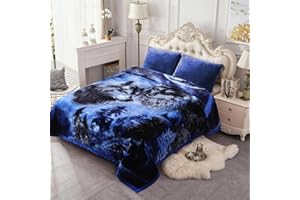 JML Korean Style Fleece Blanket King Size, 87" x94", 10.5 Pounds, Plush Raschel Fleece Blanket Heavy for Fall Winter, 2 Ply, A&B Animal Printed, Silky Soft, Thick, Warm, Wolves