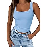 KIRUNDO Tank Tops for Women 2026 Casual Square Neck Summer Outfits Ribbed Fitted Camisole Shirt Sleeveless Workout Clothes