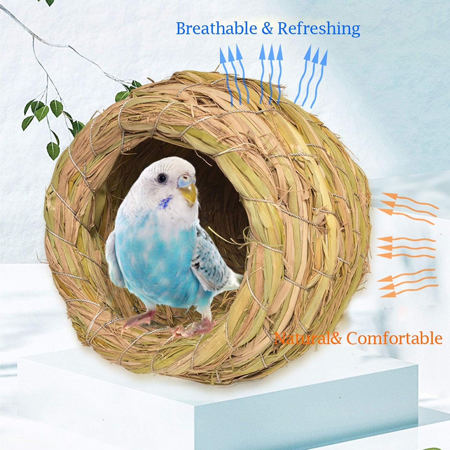 kathson Birdcages Straw Bird Nests Natural Grass Woven Birdhouse Resting Breeding Nesting Cages Hideaway Shelter for Finch Canary Budgie Lovebird Pearl Bird and Small Parrot  : Pet Supplies