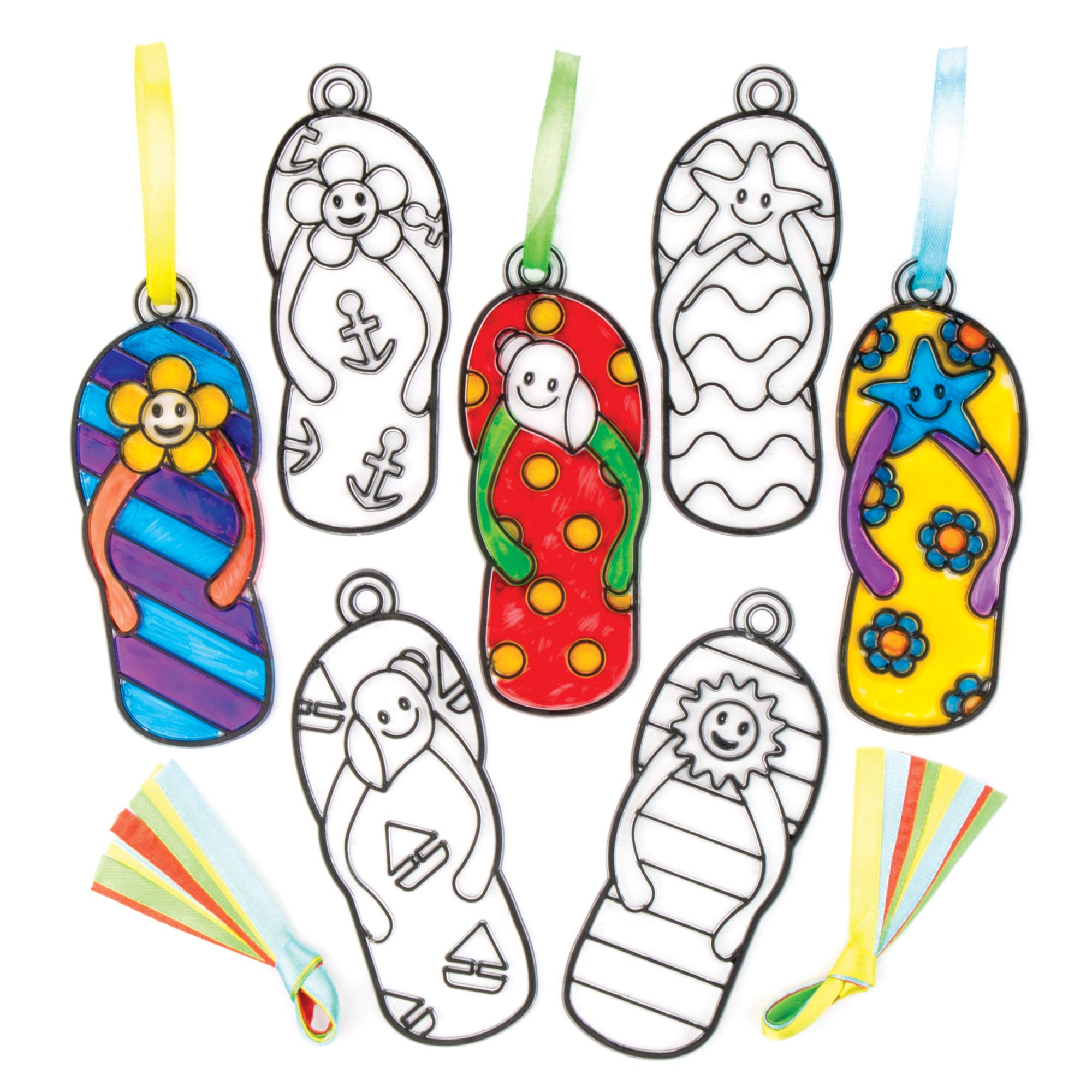 Baker Ross AV224 Flip Flop Suncatcher Decoration Set for Children to Design Decorate and Display - Creative Summer Craft Set for Kids (Pack of 8) — image 1