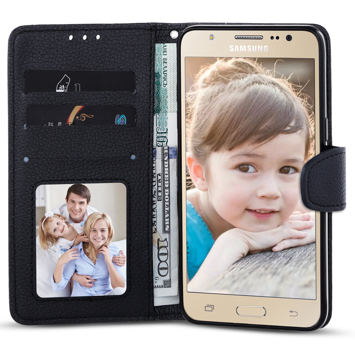 PU Cuir Premium Flip Case Samsung Galaxy J3 2016 Noir Coque Luxe pour