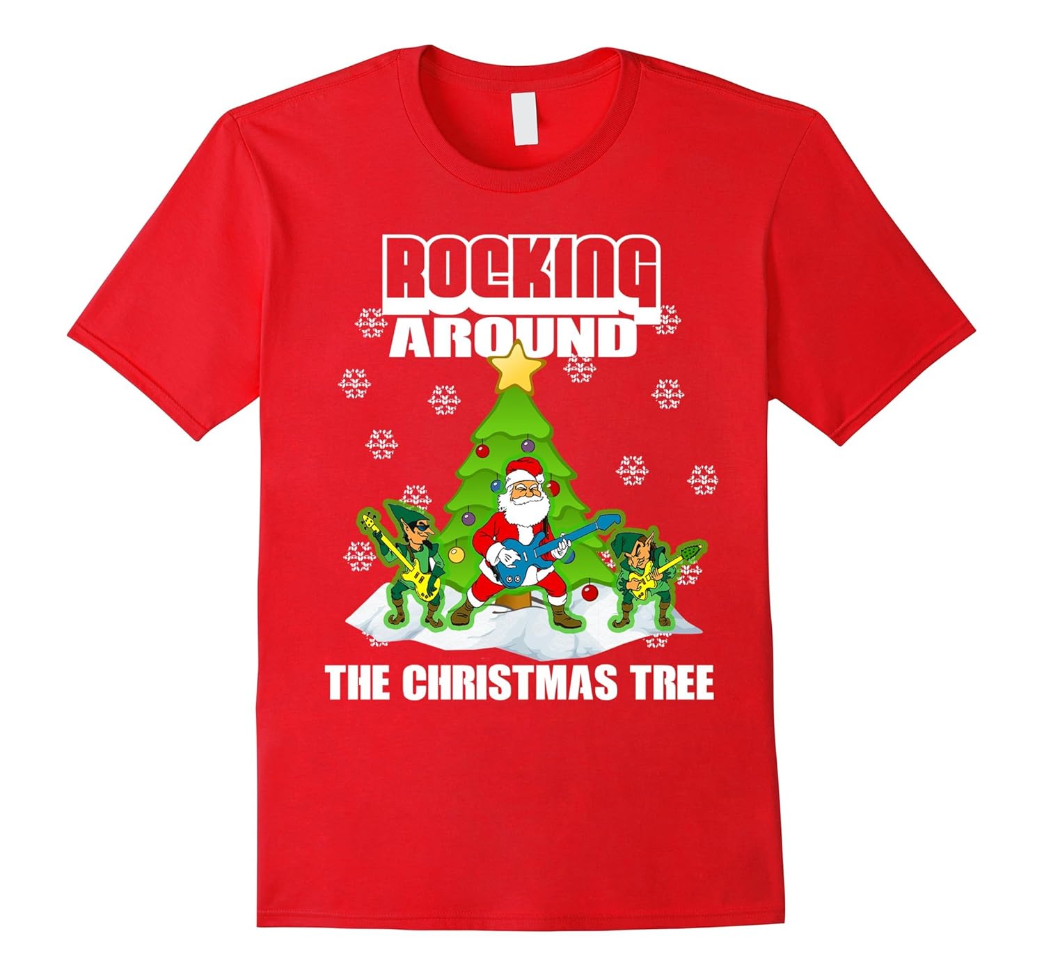 Cute ROCK AROUND THE CHRISTMAS TREE T-Shirts Santa N Elfs-ANZ