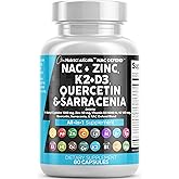 NAC Supplement N-Acetyl Cysteine Vitamin D3 K2 Zinc Quercetin Sarracenia Purpurea Immune Support | Elderberry Holy Basil Bee Propolis Bromelain L-Lysine Capsules Supplements For Women Men Adults