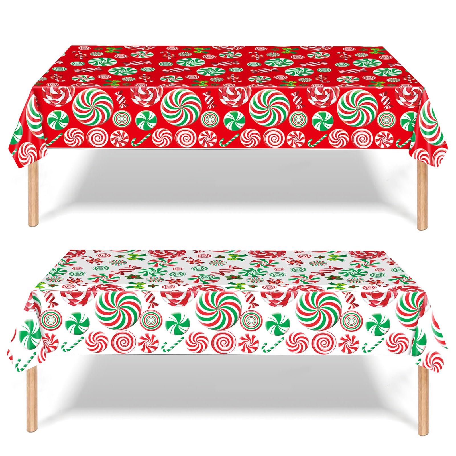 2 Pack Plastic Rectangle Table Covers, 137*274cm Large Red White Lollipop Xmas Tablecloths for Christmas Party, Winter Holiday, Table Décor — image 1