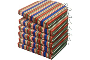 HARBOREST Outdoor Chair Cushions Set of 6, Water Resistant Patio Chair Cushions with Ties, Outdoor Seat Cushions for Patio Furniture, 17"x16"x2", Rainbow Stripes