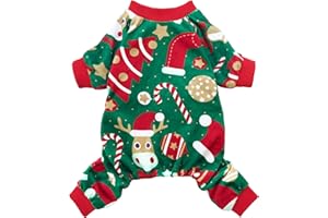 Fitwarm Christmas Dog Pajamas, Dog Winter Clothes for Small Dogs Boy Girl, Lightweight Velvet Pet Jammies, Red, Green, Medium