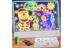 YONHAN Rechargeable LED Drawing Board for Kids with 7 Colors, Magnetic LED Note Lumi Board with 4 Magnets and Invisible Stand, Light up Acrylic Dry Erase Board Gift Toy for Kids/Girls