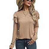 GraceSelect Long Sleeve Shirts for Women Ruffle Crewneck Loose Fit Blouses Casual Front Pleated Tops for Fall and Spring 2026