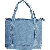 YunZh Denim Tote Bag Casual Style Lightweight Classic Retro Travel Shopper Shoulder Handbag