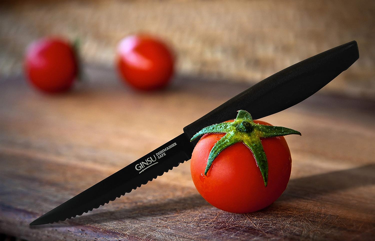 GINSU Daku Series Dishwasher Safe, Fade Resistant, Black Ceramic Coated, 6 Piece Steak Knife Set (DAK-KB-DS-006-1), 4.5 inches: Kitchen & Dining