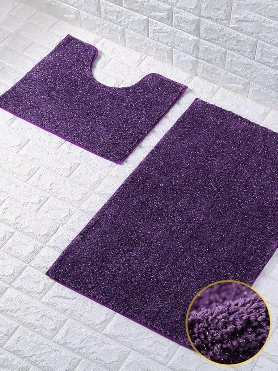 Goldstar® Purple Shiny Sparkling 2 Piece Bath Mat And Pedestal Mat set