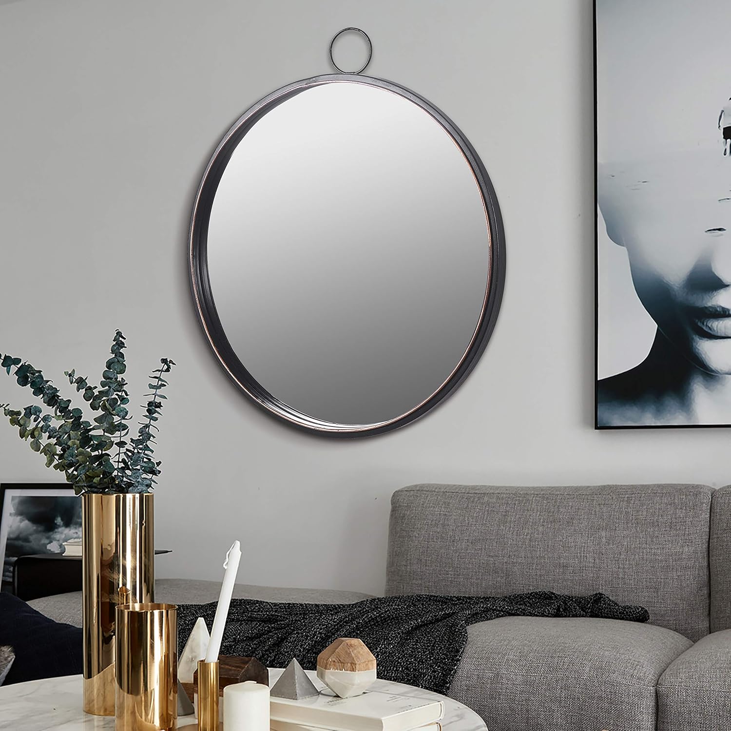 RiteSune Black Round Mirrors for Wall Decor, Brushed Metal Frame Wall Mirror for Bedroom Bathroom Living Room Entryway: Furniture & Decor