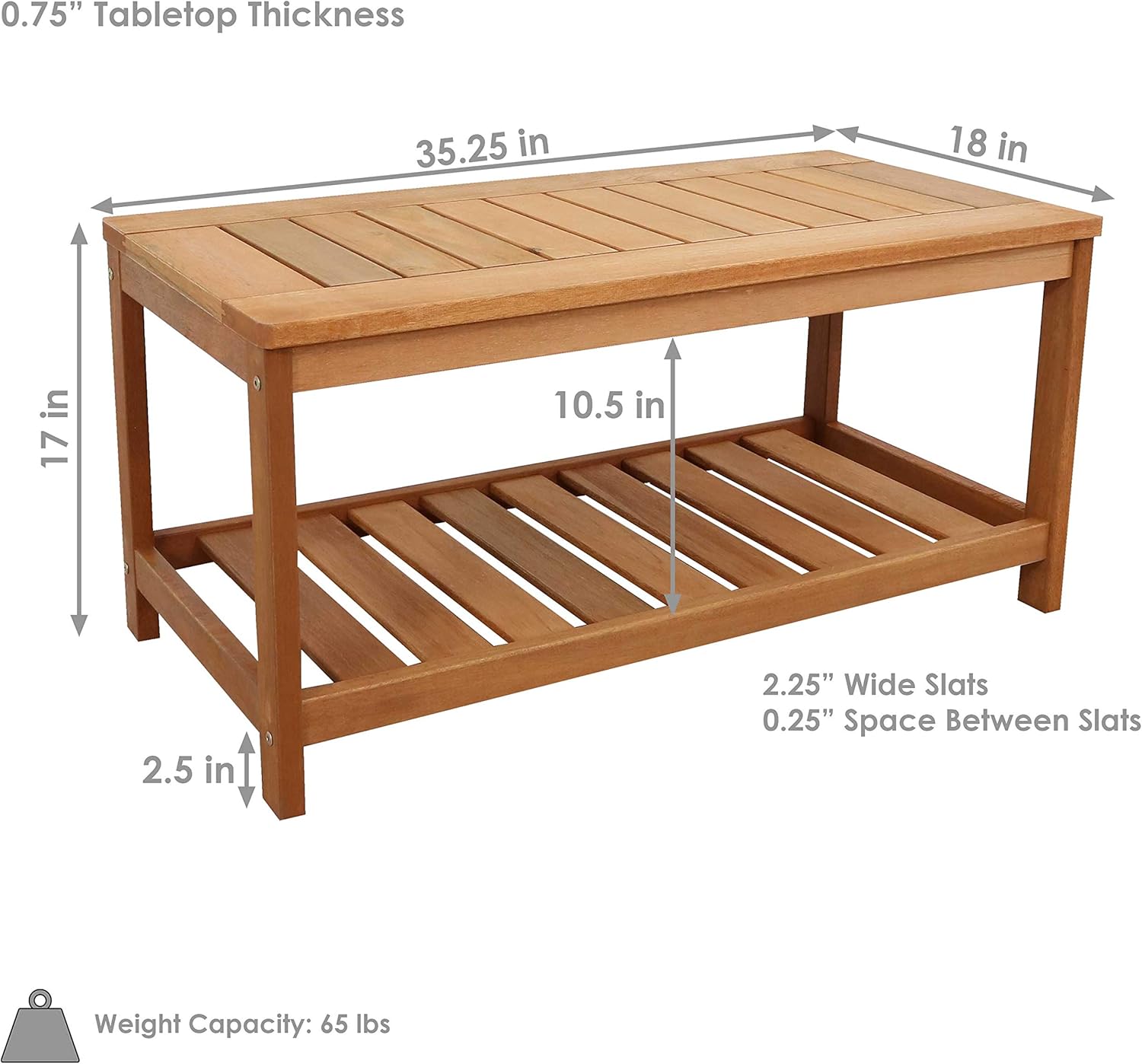 Sunnydaze Meranti Wood Outdoor Coffee Table with Teak Oil Finish - Outside Wooden Furniture Patio, Deck, Porch, Balcony, Garden and Backyard Furniture - 35-Inch : Garden & Outdoor