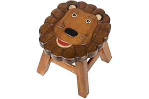 Sea Island Imports, Inc. Lion Hand-Carved Acacia Hardwood 11 inch Decorative Animal Foot Rest Step Stool