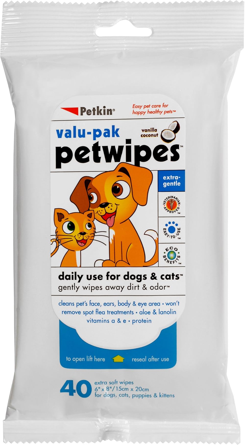 Petkin Eco Pet Wipes Vanilla & Coconut Flow Pack Brand New