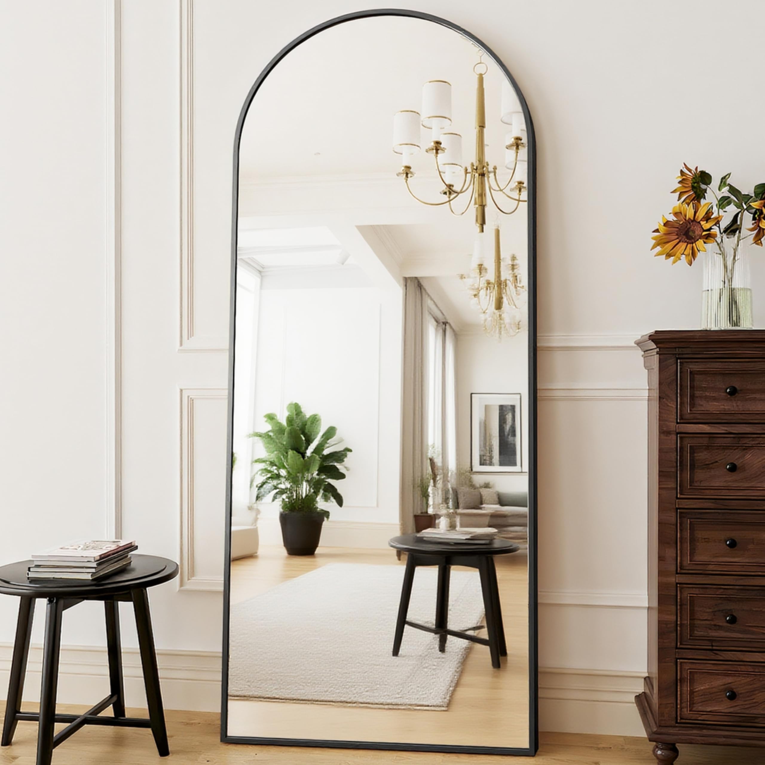 Photo 1 of ZMYCZ Full Length Mirror, 71"x26" Body Floor Length Standing Mirror Hanging or Leaning with Stand, Extra Large Wall Mirrors, Arch-Top Mirrors with Aluminum Frame for Bedroom (Black)