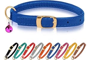 MUROMTO Murom Rolled Leather Cat Collar with Elastic Strap Safety Adjustable Pet Collars for Cats Kitten Yellow Red Pink Blue Orange Brown Gray (Blue)