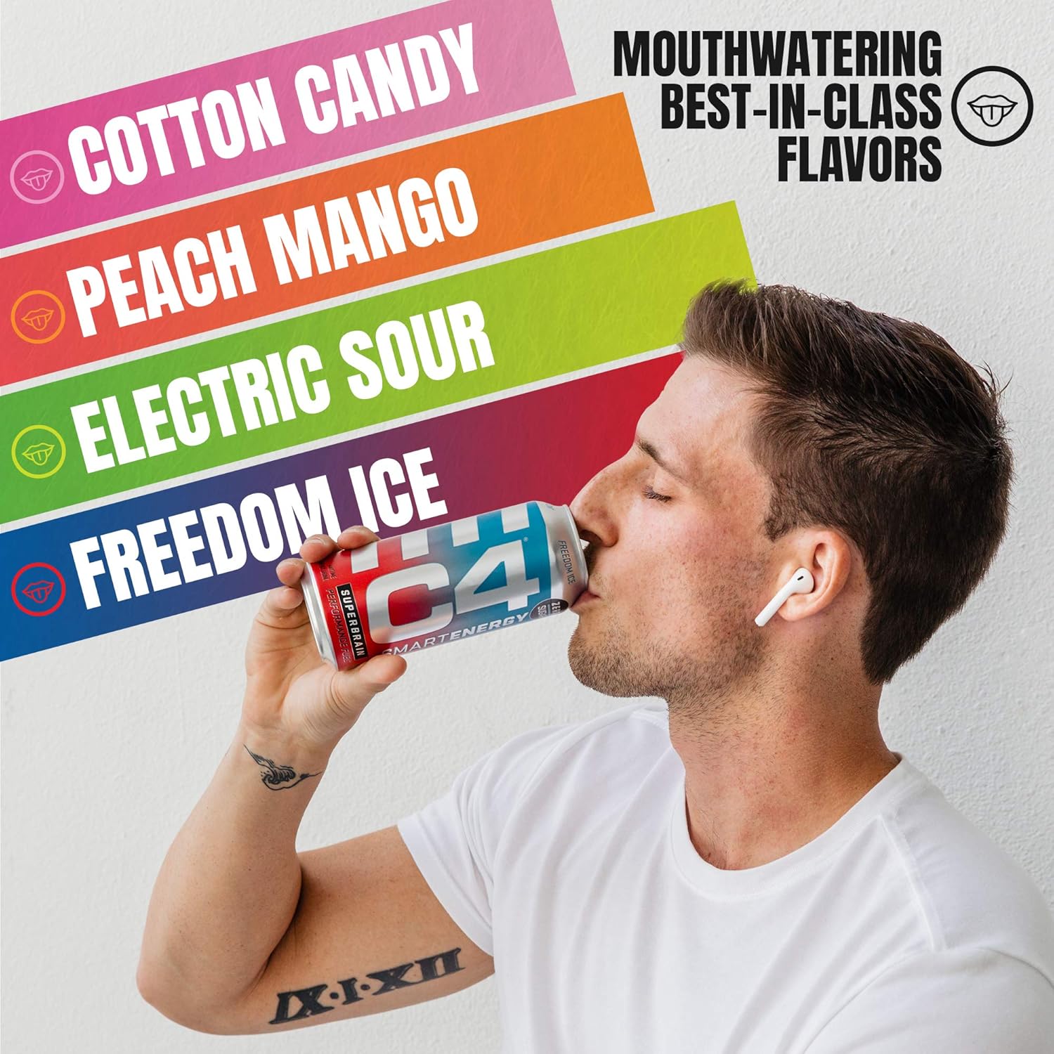 C4 Smart Energy Sugar Free Energy Drink 16oz (Pack of 12) | Freedom Ice | Performance Fuel & Nootropic Brain Booster with No Artificial Colors or Dyes: Health & Personal Care