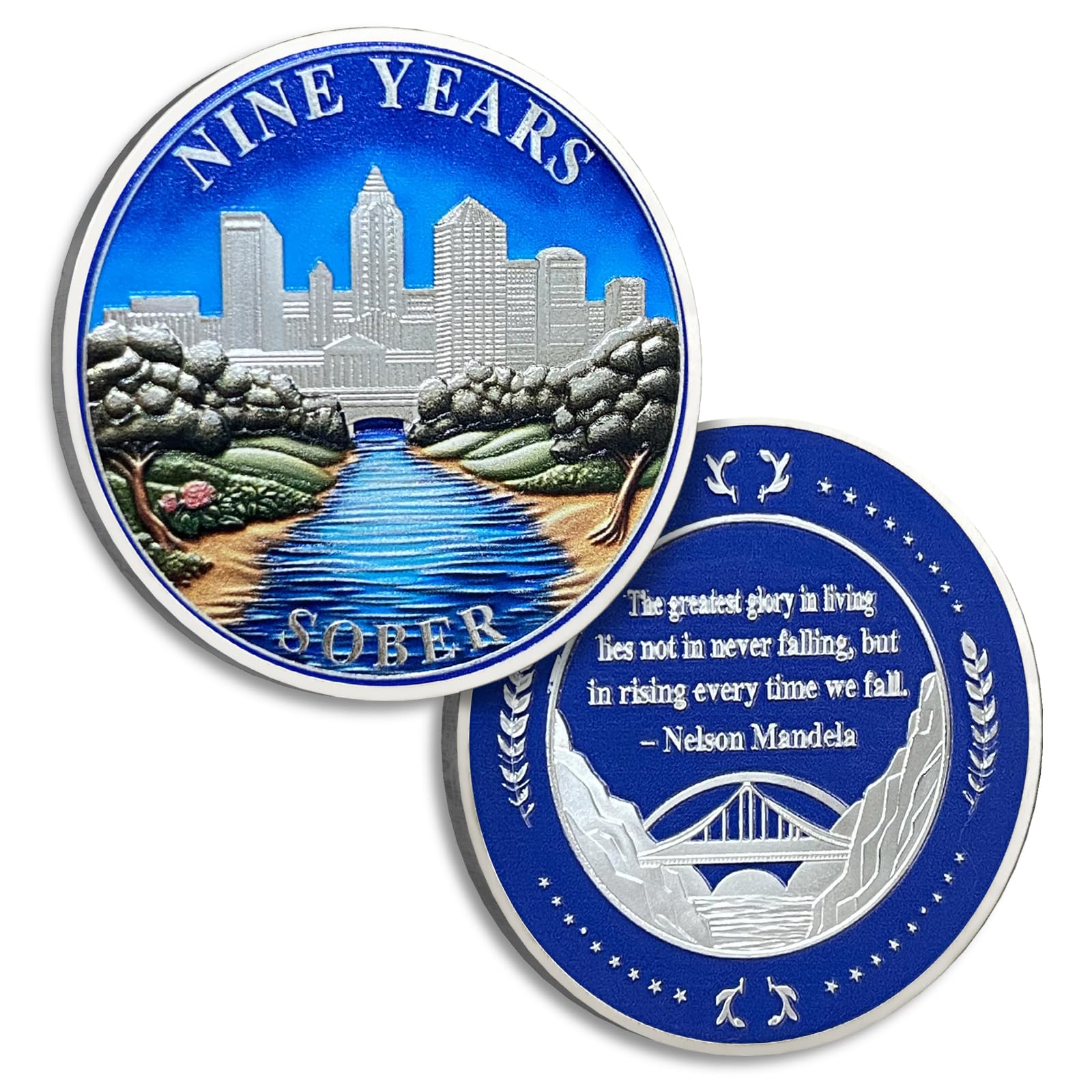 9 Years Sobriety Coin Nine Years Sober Urban River Coins AA Chips and Medallion Alcoholics Anonymous Coin Recovery Anniversary Token Sobriety Gifts for Women Men