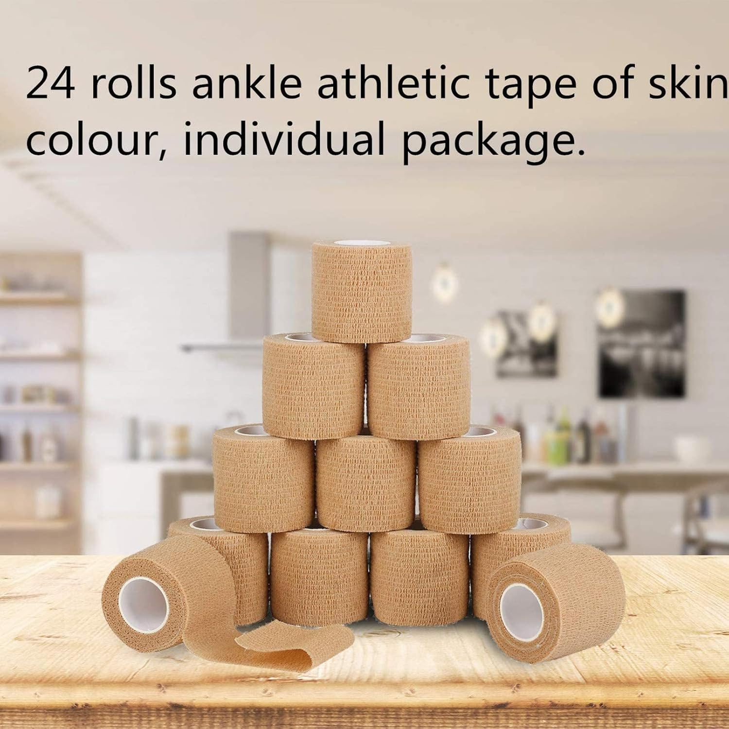 24 Packs Self Adherent Cohesive Wrap Bandages 2'' Wide, 5 Yards, First Aid Tape,Elastic Self Adhesive Tape,All Sports Athletic Tape, Non-Woven Bandage,Breathable Wound Tape,Skin Colour Athletic Tape: Health & Personal Care