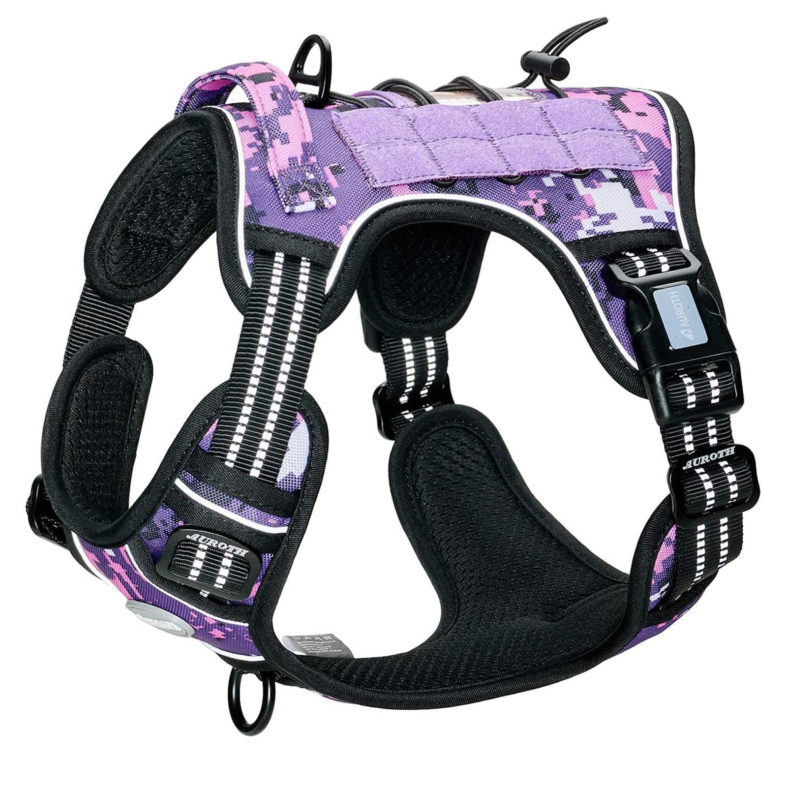 Auroth Tactical Anti Pull Dog Harness, Military Materials, Size M, Grape Camouflage