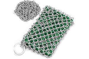 HERDA [Dual-use] Cast Iron Scrubber Cleaner - 316 SS Chain Mail Scrubber | Detachable Chainmail Scrubber - Cast Iron Pan Pot Skillet Scrubber - Metal Scrub Pad Cleaning Kit to Clean Cast Iron,Dutch Oven,Wok