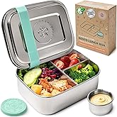 Everusely - Bento Box - Green, 27oz / 0.8 L - Stainless Steel Lunch Box with Leakproof Condiment Container - 3 Compartment Snack Organizer for On the Go Meals - Freezer & Dishwasher Safe