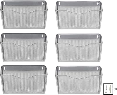 EasyPAG 6 Pocket Landscape A4 Mesh Hanging Wall File Holder Pack of 6 Silver